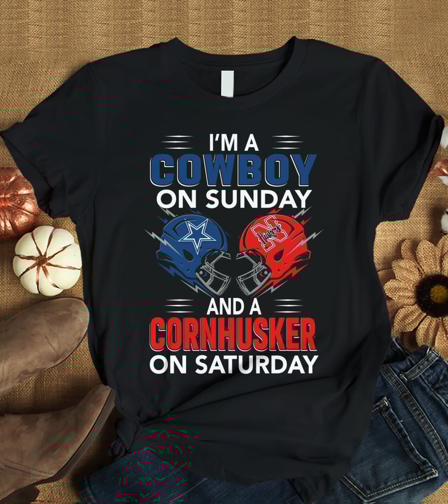 I'm A Cowboy On Sunday And A Cornhusker On Saturday Helmet Clash T-Shirt