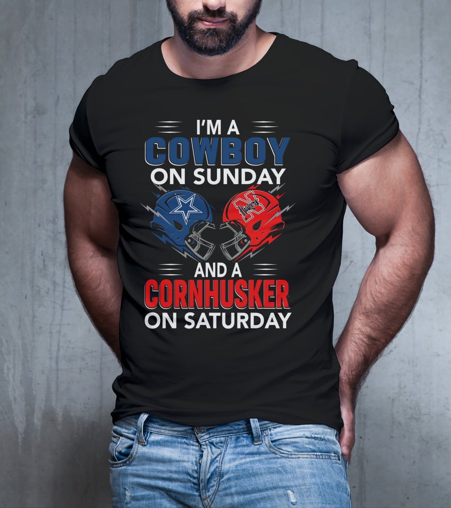 I'm A Cowboy On Sunday And A Cornhusker On Saturday Helmet Clash T-Shirt