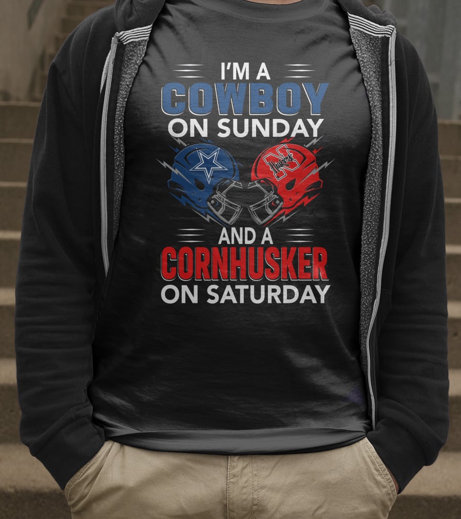 I'm A Cowboy On Sunday And A Cornhusker On Saturday Helmet Clash T-Shirt