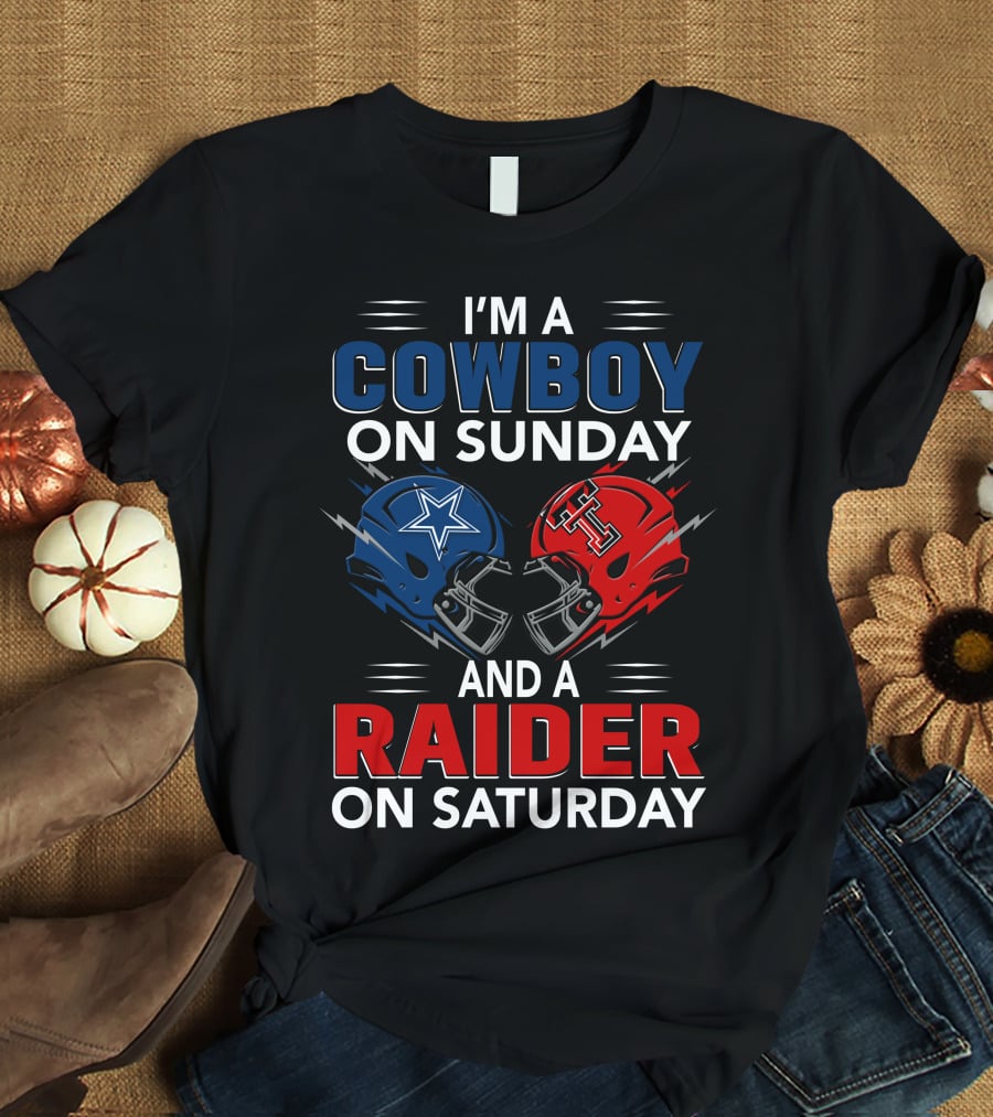 I'm A Cowboy On Sunday And A Raider On Saturday Football Helmet Design With Star And Pirate T-Shirt