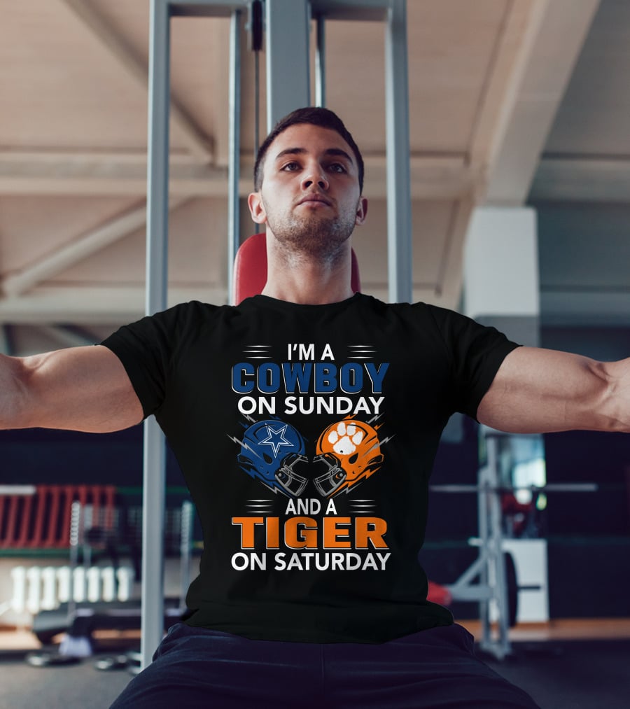 I'm A Cowboy On Sunday And A Tiger On Saturday Football Helmets Rivalry T-Shirt