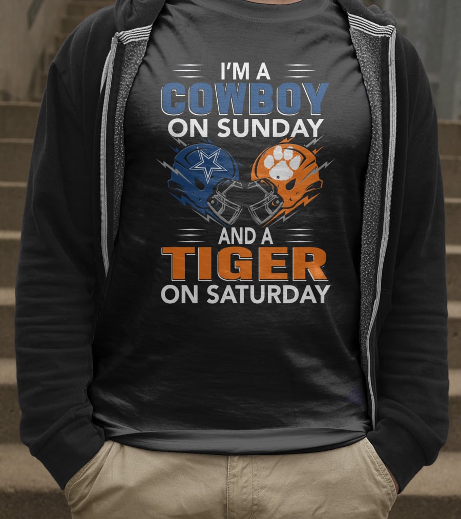 I'm A Cowboy On Sunday And A Tiger On Saturday Football Helmets Rivalry T-Shirt