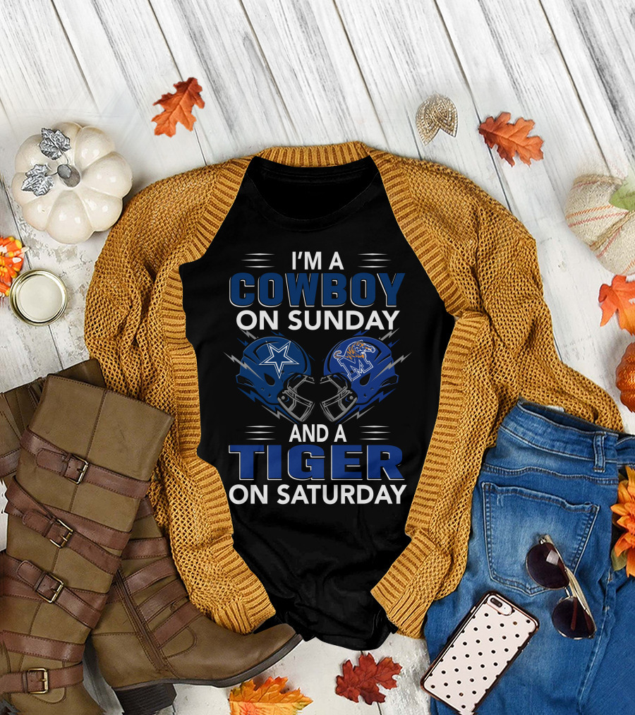 I'm A Cowboy On Sunday And A Tiger On Saturday Helmet Clash T-Shirt
