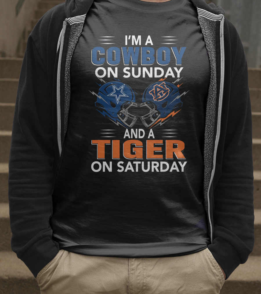 I'm A Cowboy On Sunday And A Tiger On Saturday Dallas Football Auburn Foam Helmets Fan Spirit T-Shirt