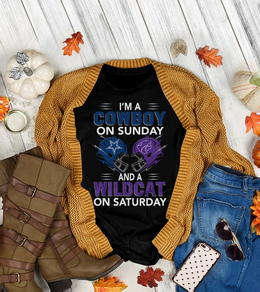 I'm A Cowboy On Sunday And A Wildcat On Saturday Football Helmets T-Shirt
