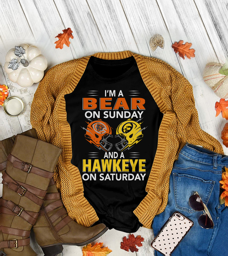 I'm A Bear On Sunday And A Hawkeye On Saturday Football Helmets T-Shirt