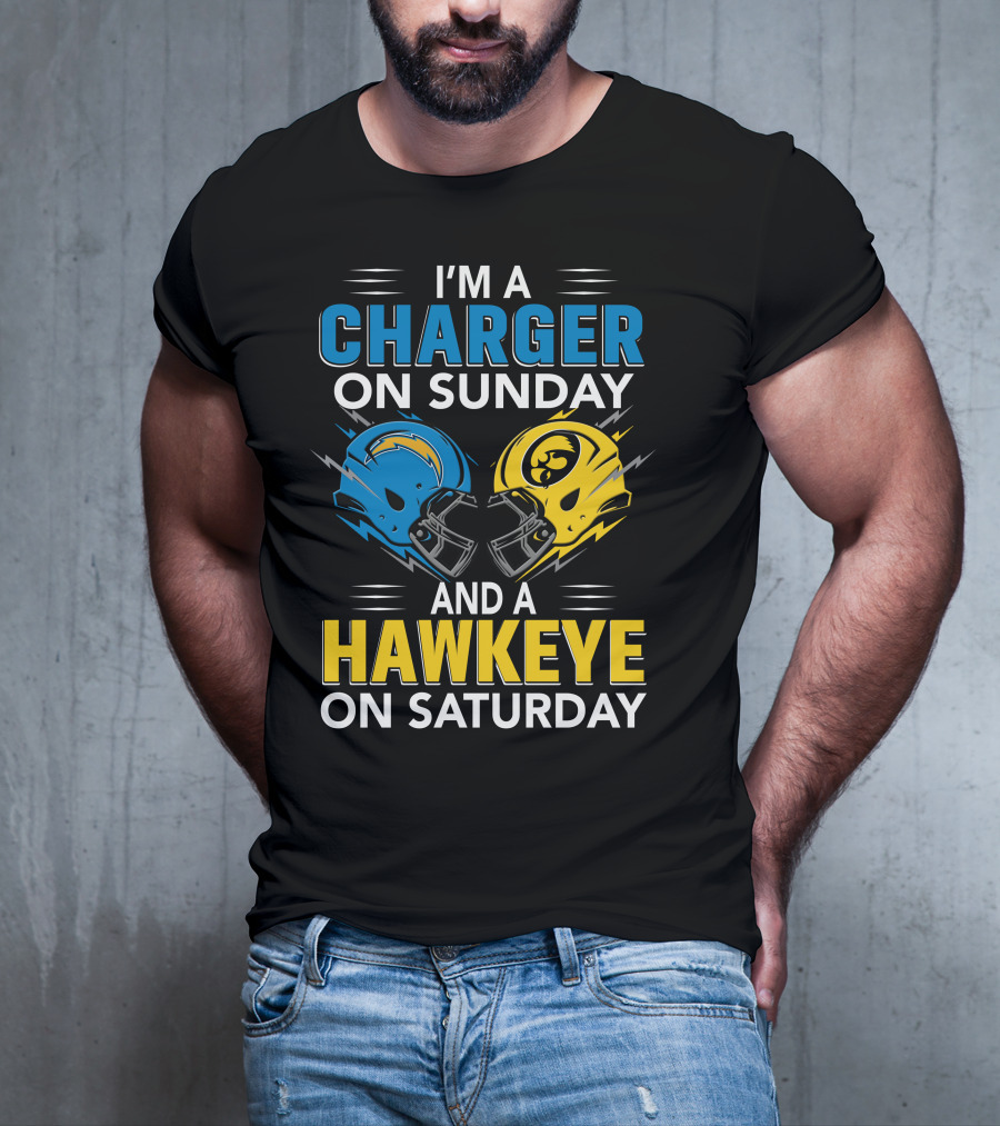I'm A Charger On Sunday And A Hawkeye On Saturday Football Helmets T-Shirt