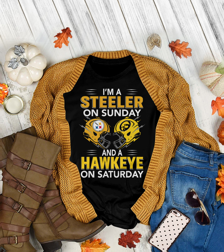 I'm A Steeler On Sunday And A Hawkeye On Saturday Helmet T-Shirt