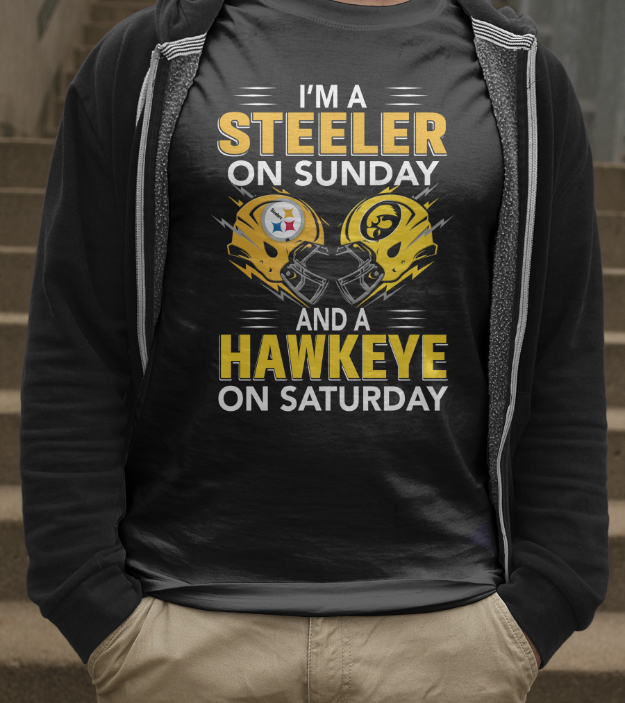 I'm A Steeler On Sunday And A Hawkeye On Saturday Helmet T-Shirt
