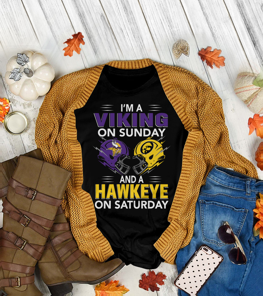 I'm A Viking On Sunday And A Hawkeye On Saturday Football Helmet T-Shirt