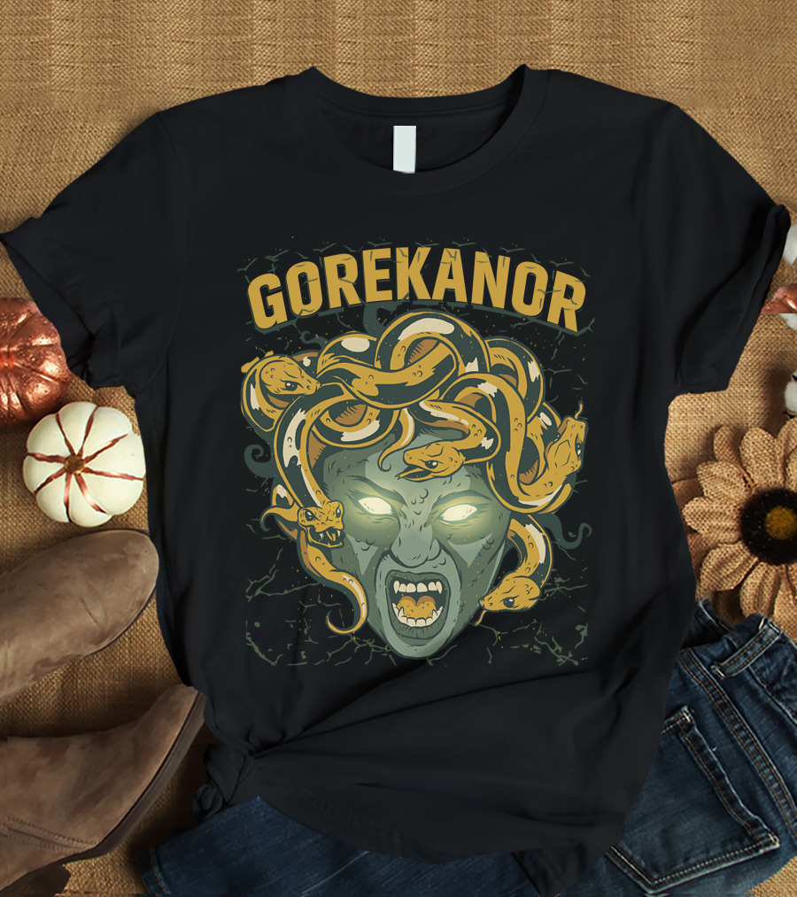 Gorekanor Medusa Snakes Glowing Eyes T-Shirt