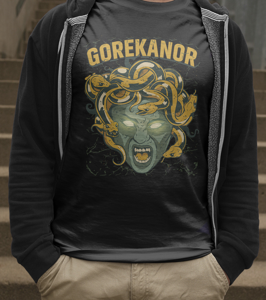 Gorekanor Medusa Snakes Glowing Eyes T-Shirt