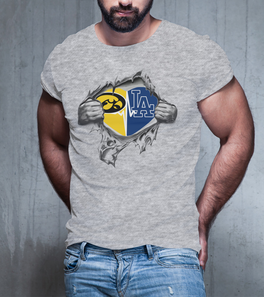 Hawkeyes Dodgers La Heart Symbol Torn Reveal T-Shirt