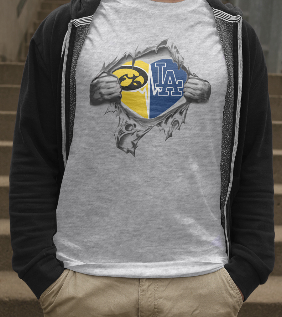 Hawkeyes Dodgers La Heart Symbol Torn Reveal T-Shirt