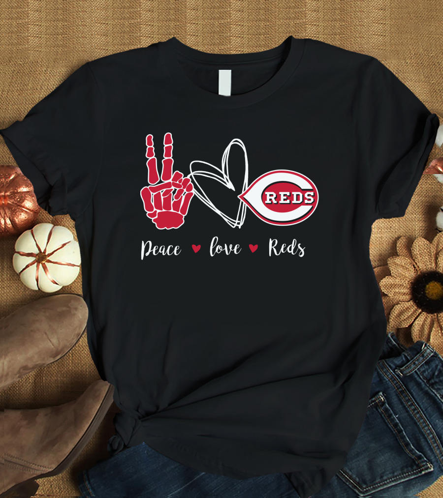 Peace Love Reds Cincinnati Baseball T-Shirt