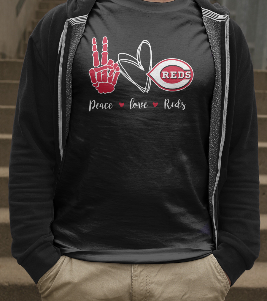 Peace Love Reds Cincinnati Baseball T-Shirt