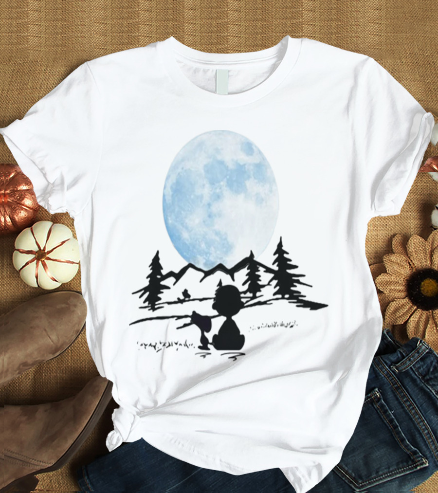Snoopy And Charlie Brown Camping Under Full Moon T-Shirt