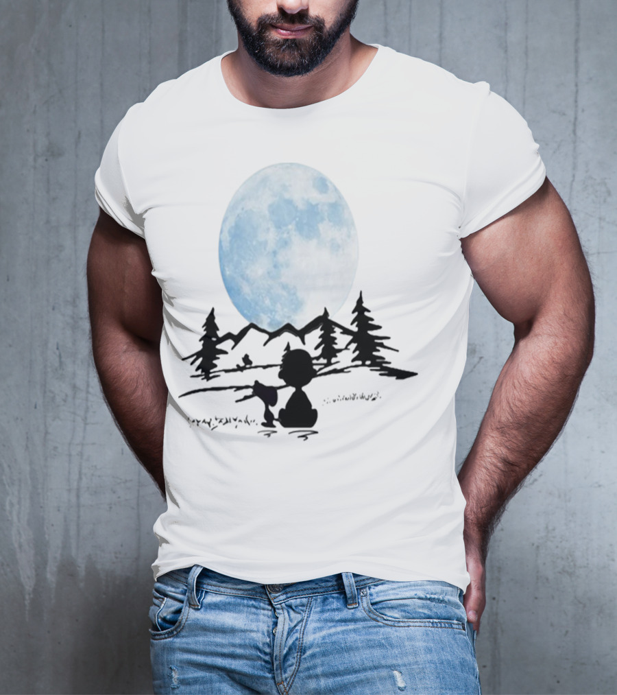 Snoopy And Charlie Brown Camping Under Full Moon T-Shirt