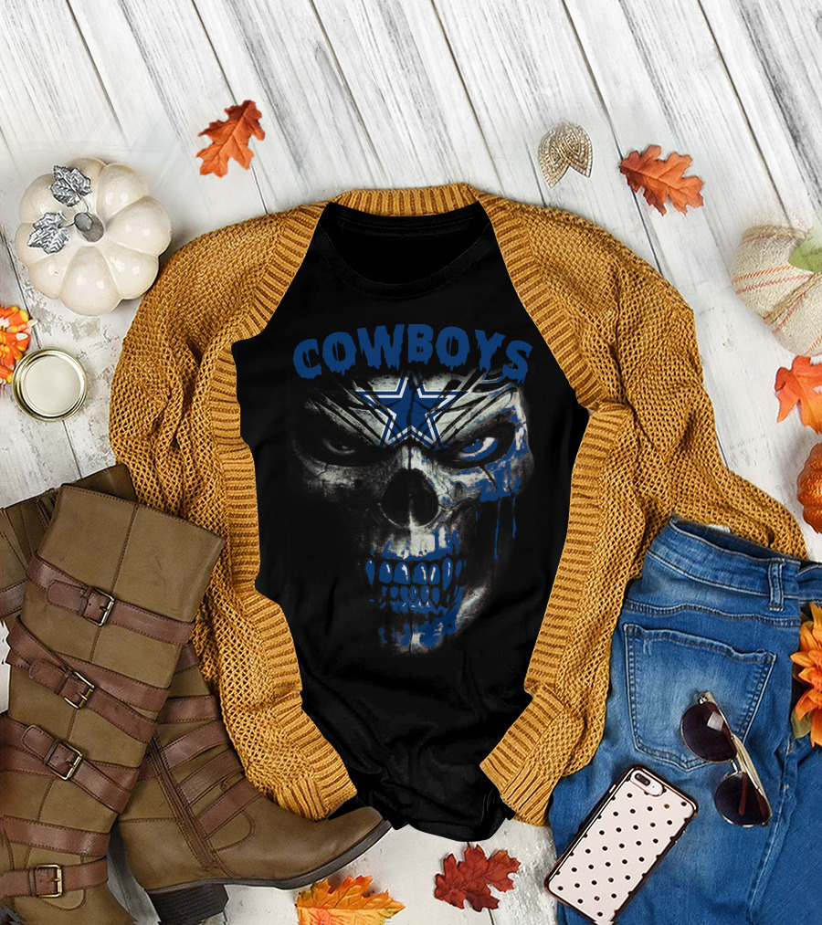 Cowboys Skull With Blue Star Dripping Face T-Shirt