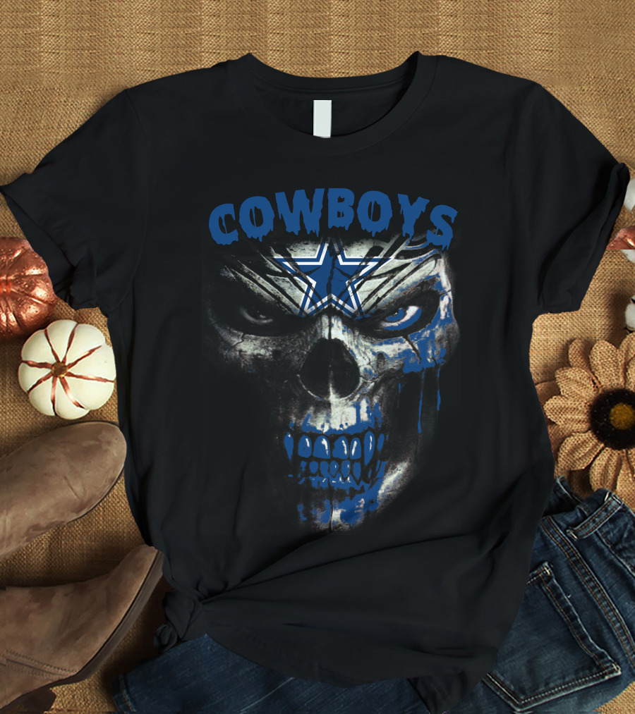 Cowboys Skull With Blue Star Dripping Face T-Shirt