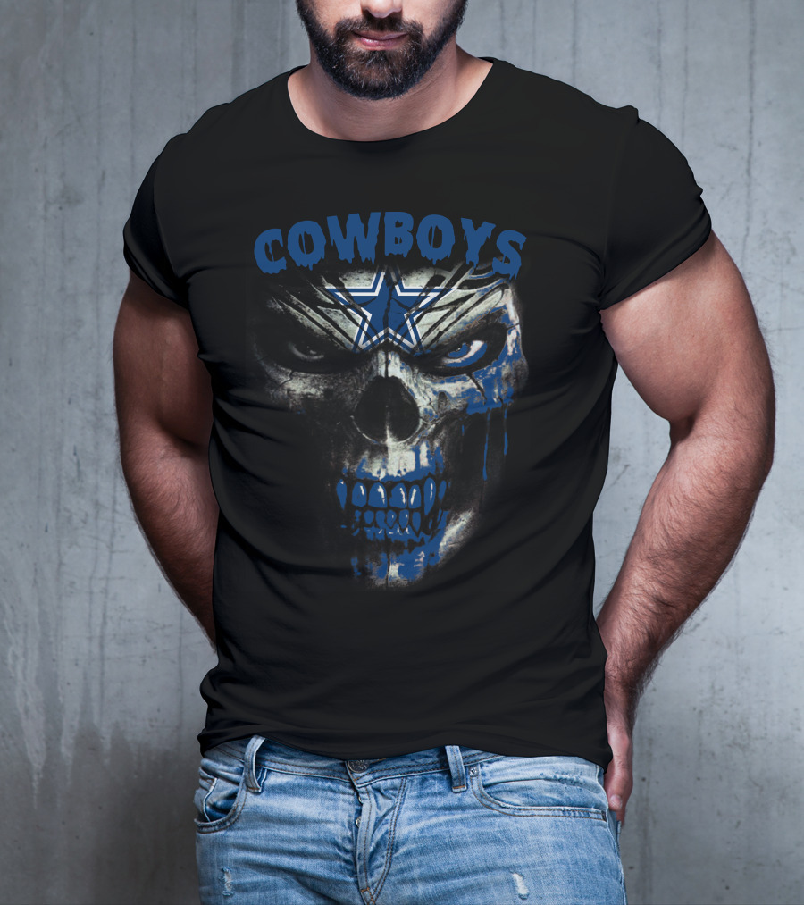 Cowboys Skull With Blue Star Dripping Face T-Shirt