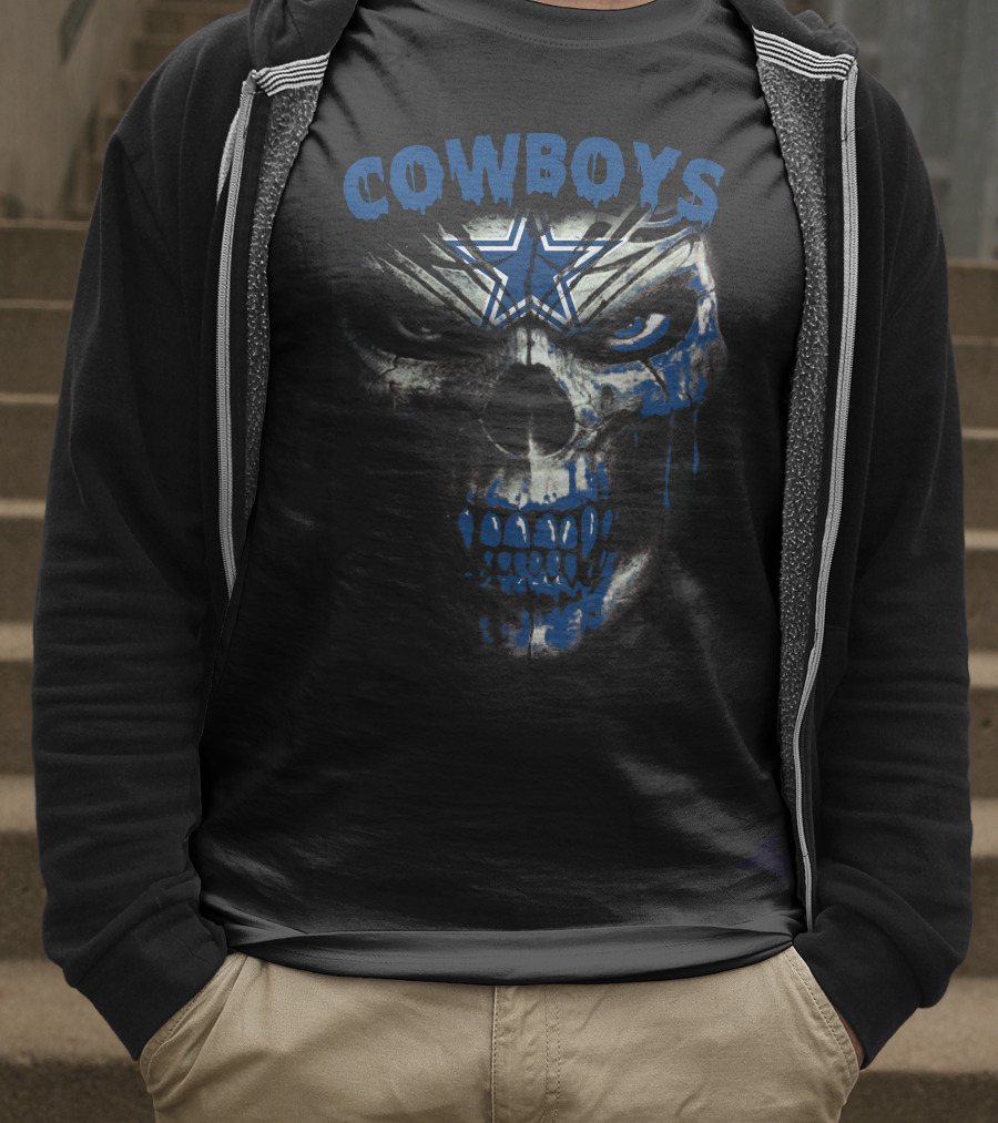 Cowboys Skull With Blue Star Dripping Face T-Shirt