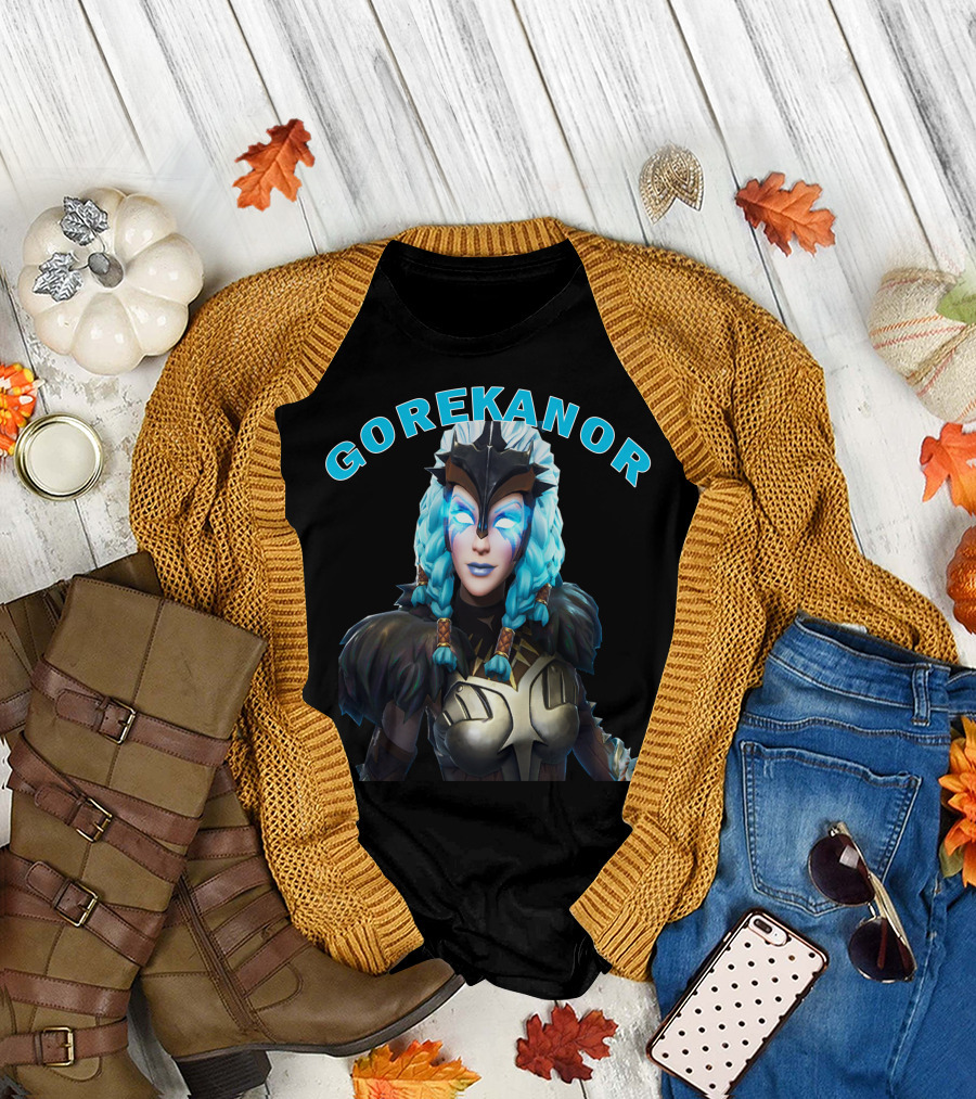 Gorekanor Viking Warrior Ice Queen With Braided Blue Hair And Mask T-Shirt