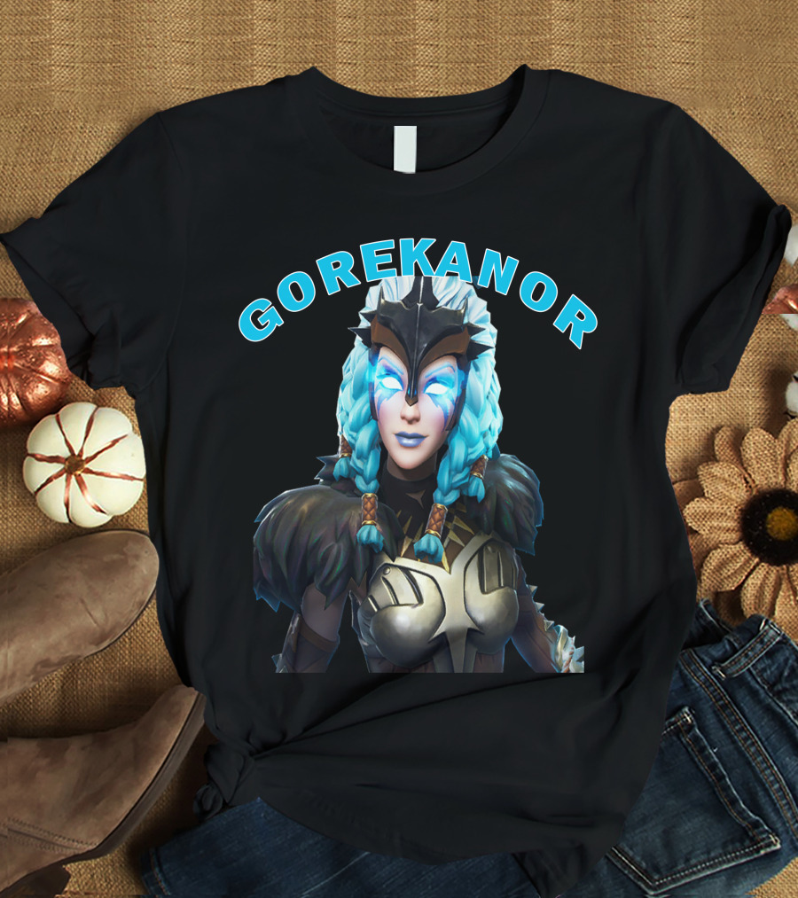Gorekanor Viking Warrior Ice Queen With Braided Blue Hair And Mask T-Shirt