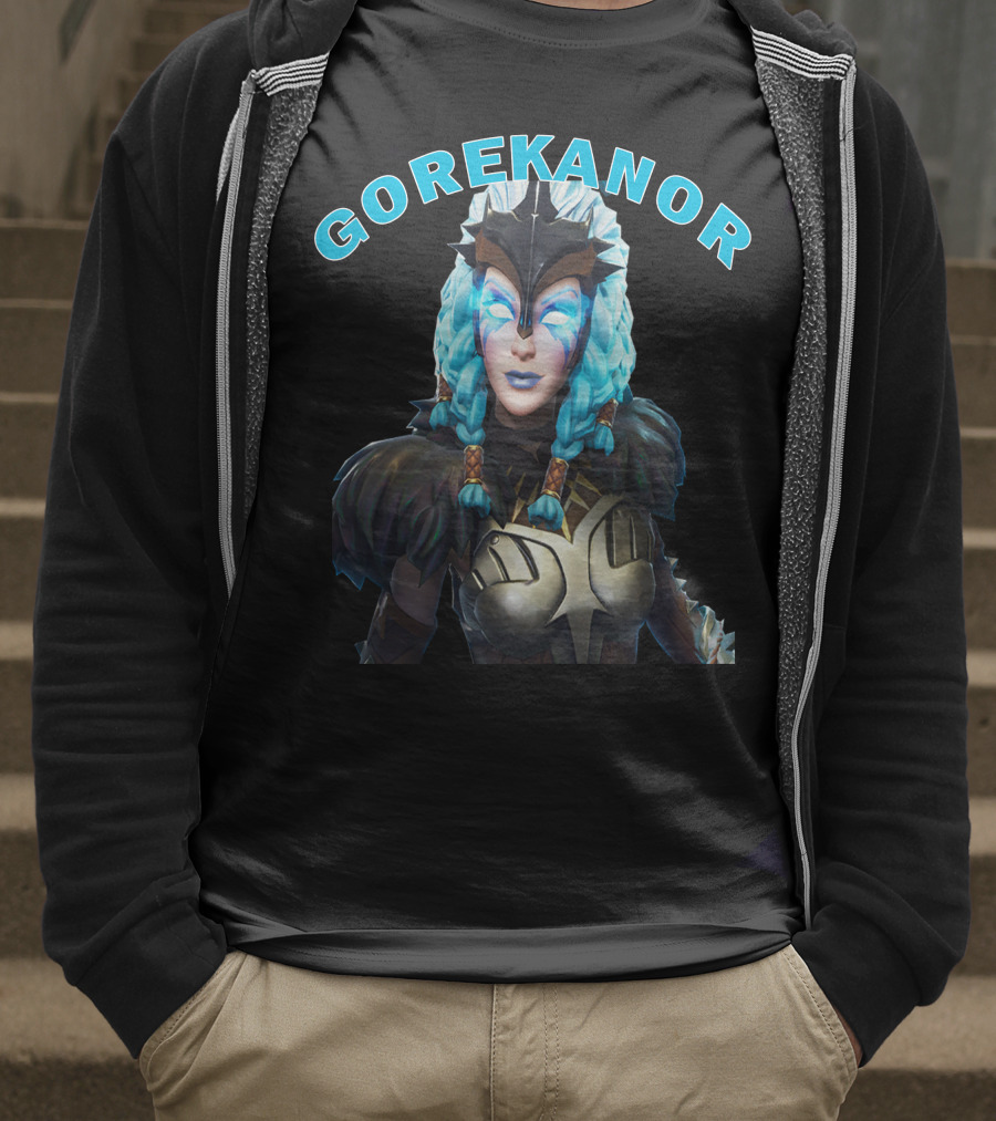 Gorekanor Viking Warrior Ice Queen With Braided Blue Hair And Mask T-Shirt