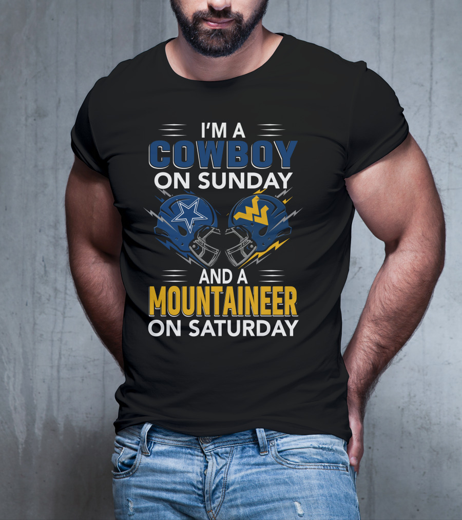 I'm A Cowboy On Sunday And A Mountaineer On Saturday Football Helmets T-Shirt