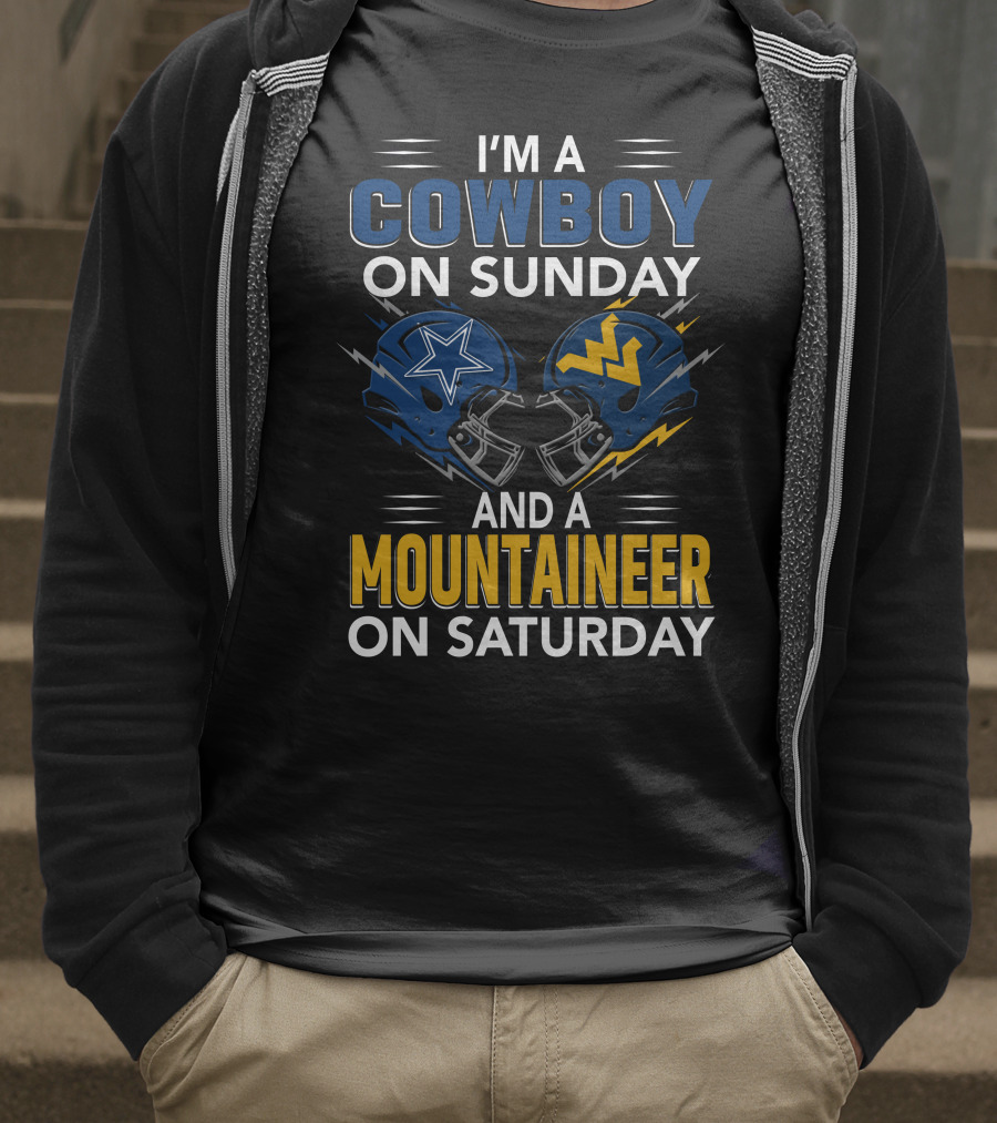 I'm A Cowboy On Sunday And A Mountaineer On Saturday Football Helmets T-Shirt