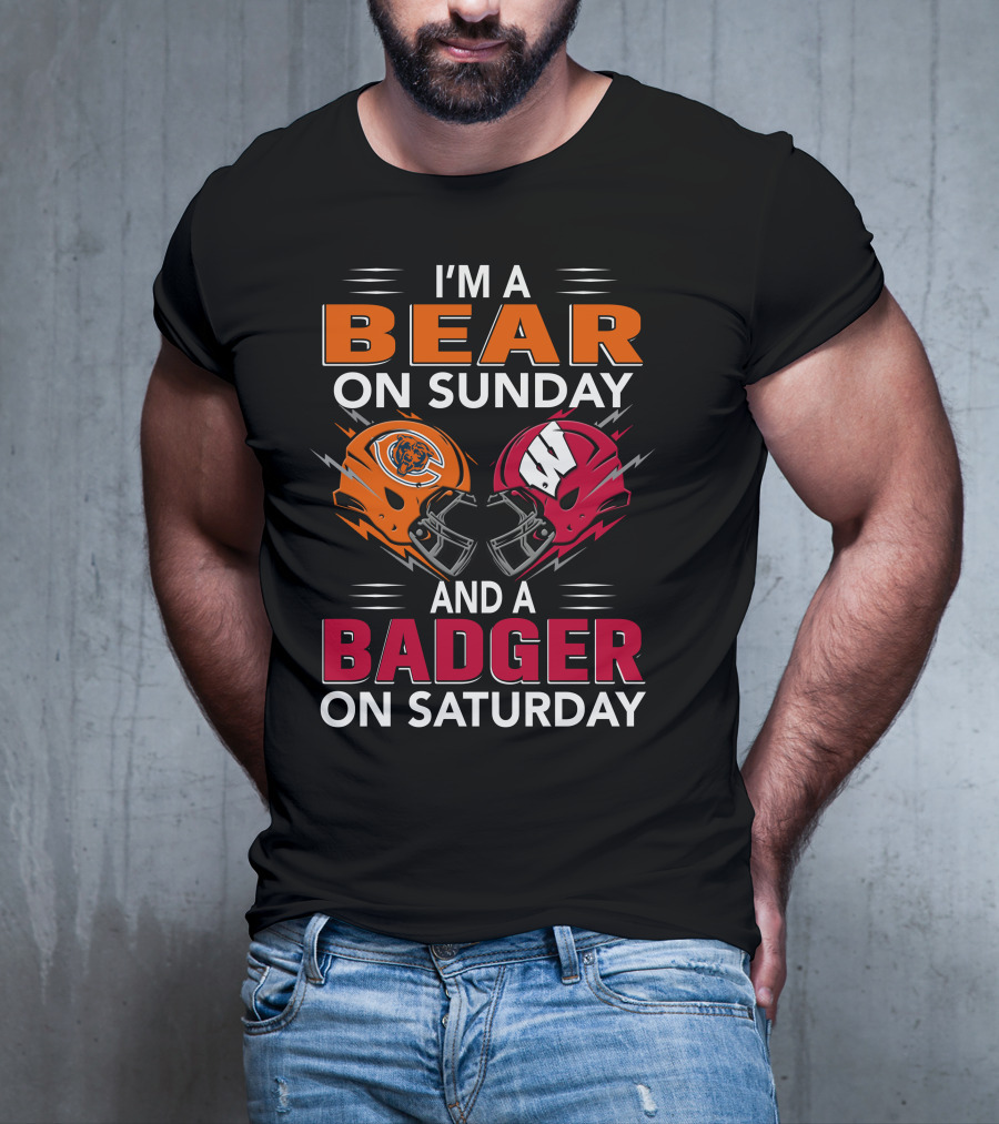 I'm A Bear On Sunday And A Badger On Saturday Football Helmets T-Shirt