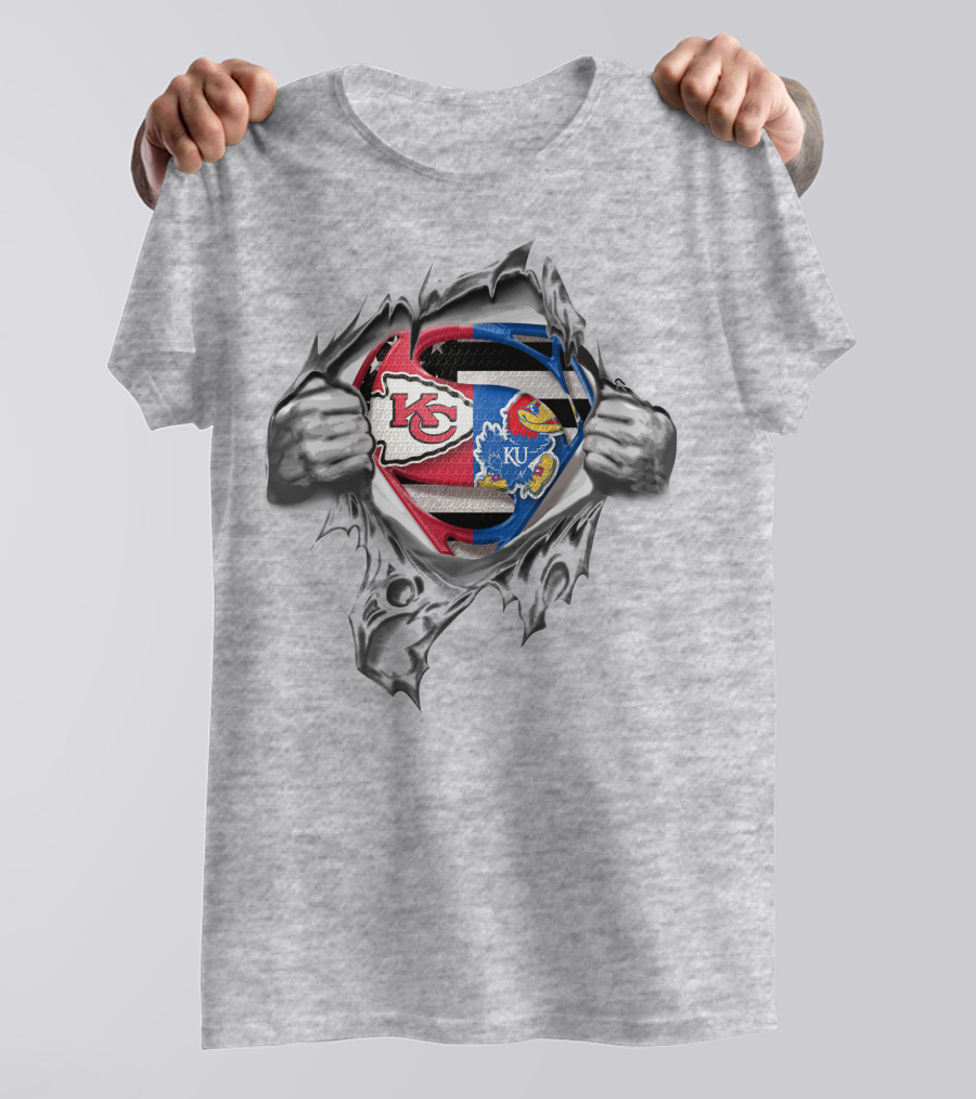 Kansas City Chiefs And Kansas Jayhawks Superman Logo Fusion T-Shirt