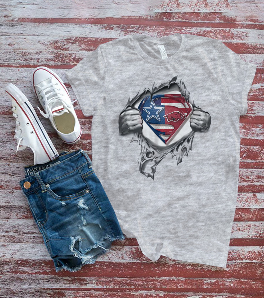 Dallas Cowboys Arkansas Razorbacks Superman Shield Inside Ripped Chest T-Shirt