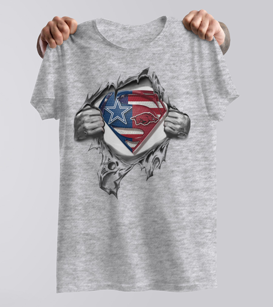 Dallas Cowboys Arkansas Razorbacks Superman Shield Inside Ripped Chest T-Shirt