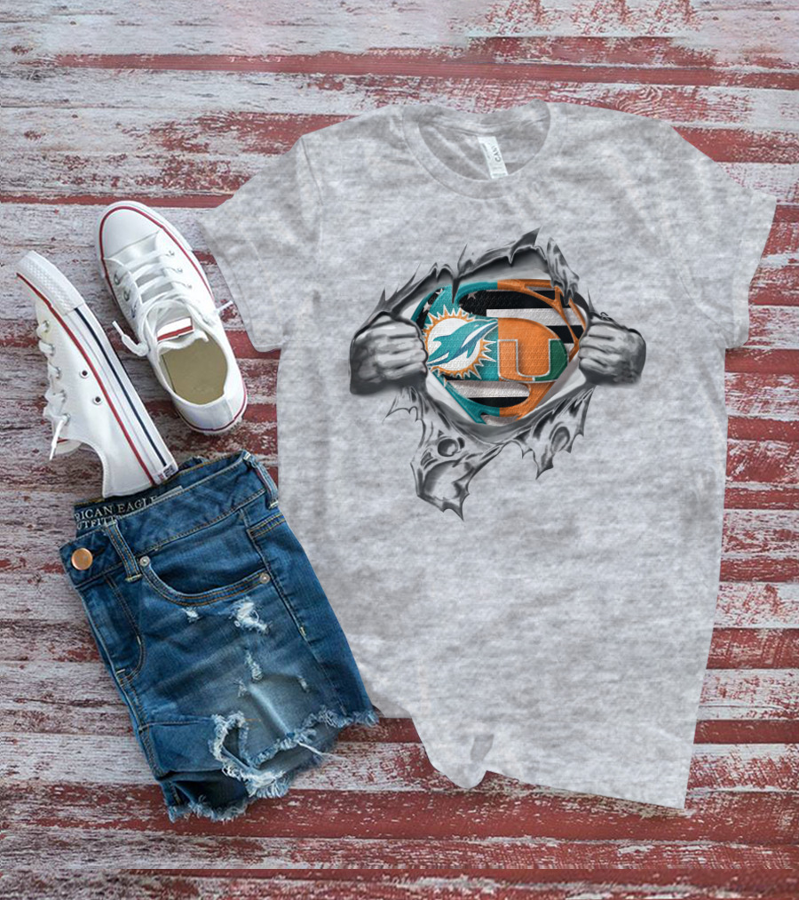 Miami Dolphins Hurricanes Superhero Logo Mashup T-Shirt