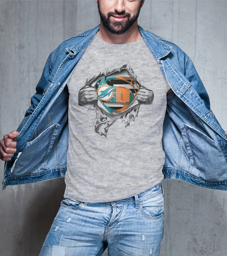 Miami Dolphins Hurricanes Superhero Logo Mashup T-Shirt