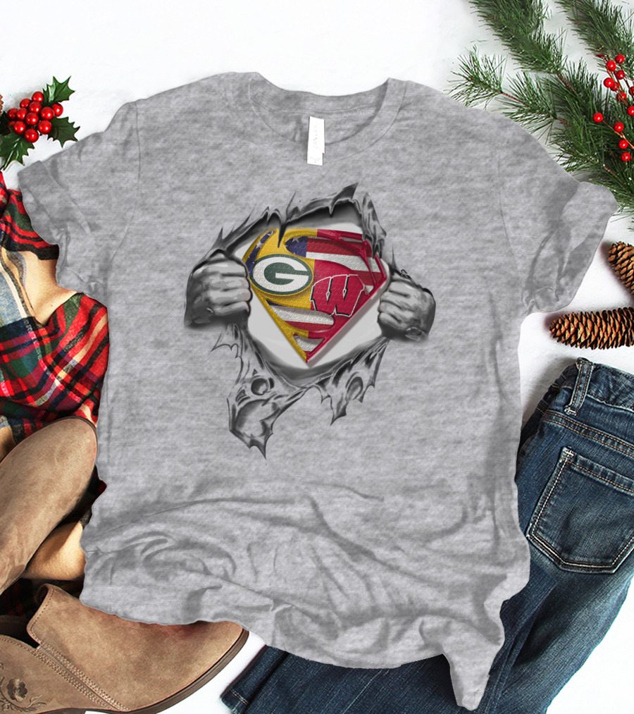 Packers Wisconsin Badgers Superman Logo Fusion T-Shirt