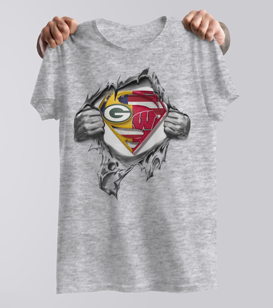 Packers Wisconsin Badgers Superman Logo Fusion T-Shirt