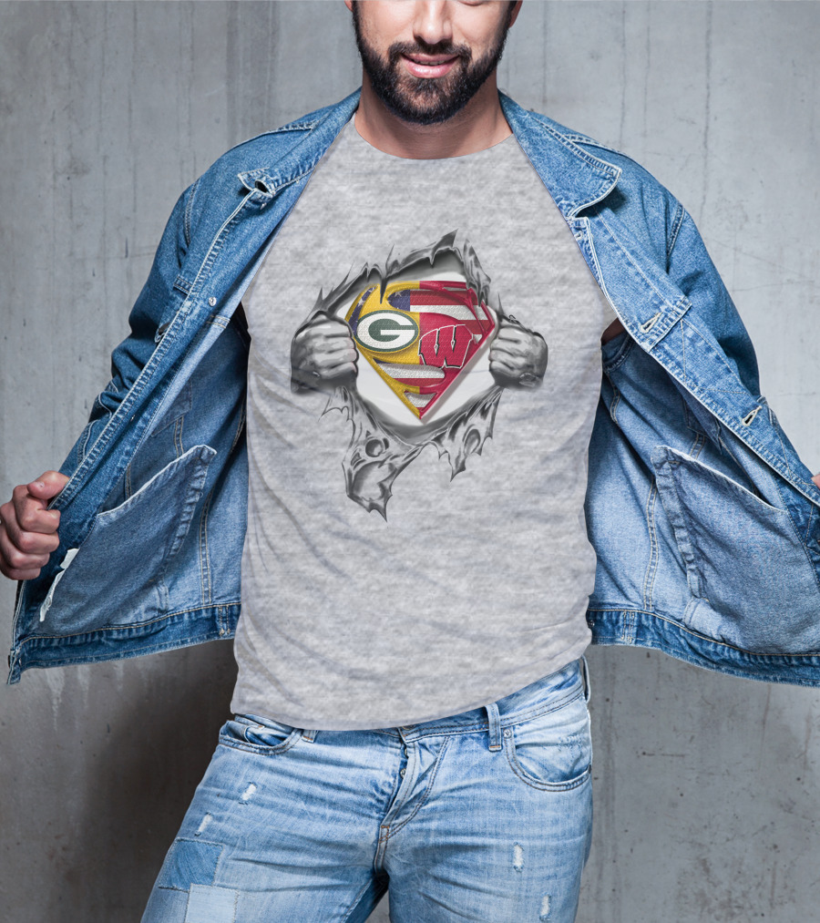 Packers Wisconsin Badgers Superman Logo Fusion T-Shirt