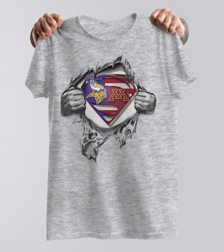 Minnesota Vikings Gophers Superman Logo American Flag T-Shirt
