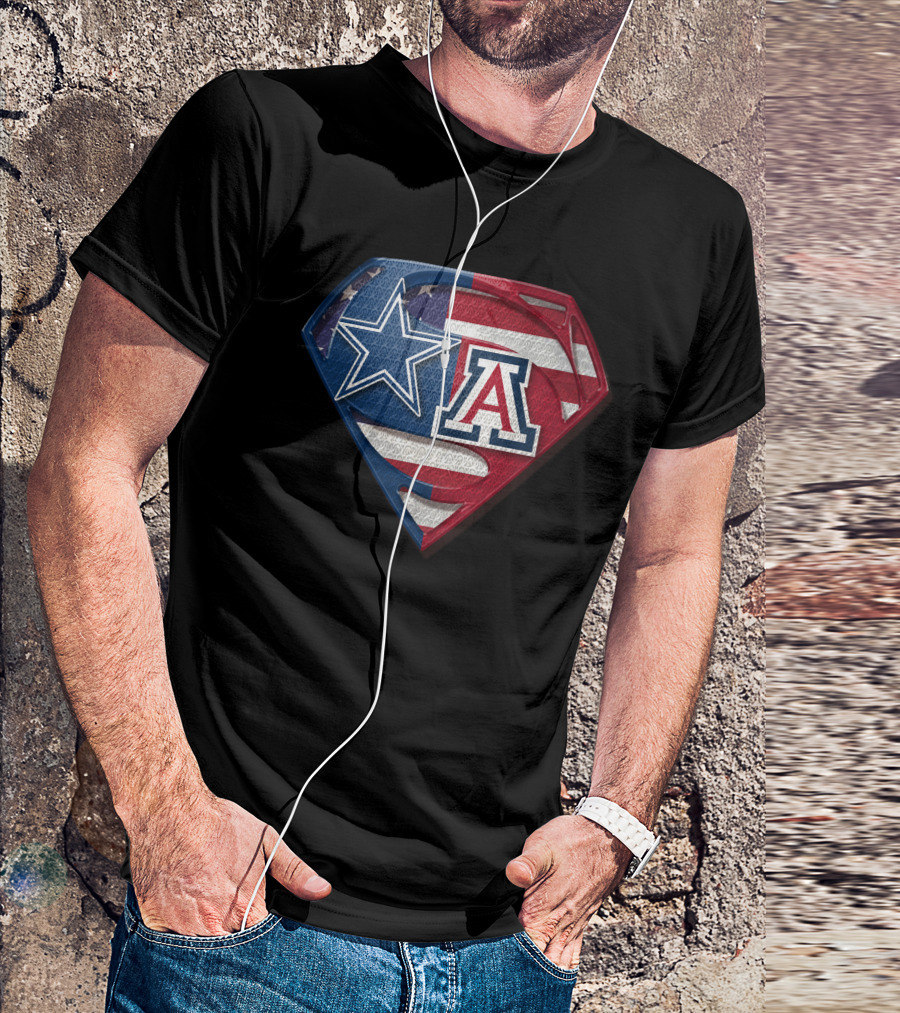 Dallas Cowboys Wildcats Superman Logo American Flag T-Shirt