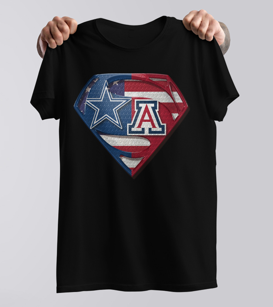 Dallas Cowboys Wildcats Superman Logo American Flag T-Shirt