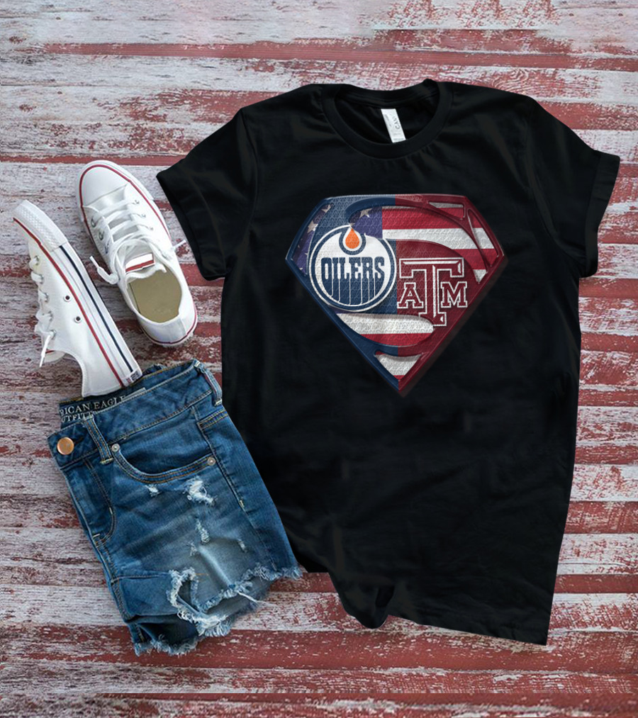 Oilers A&M Superman Shield American Flag T-Shirt