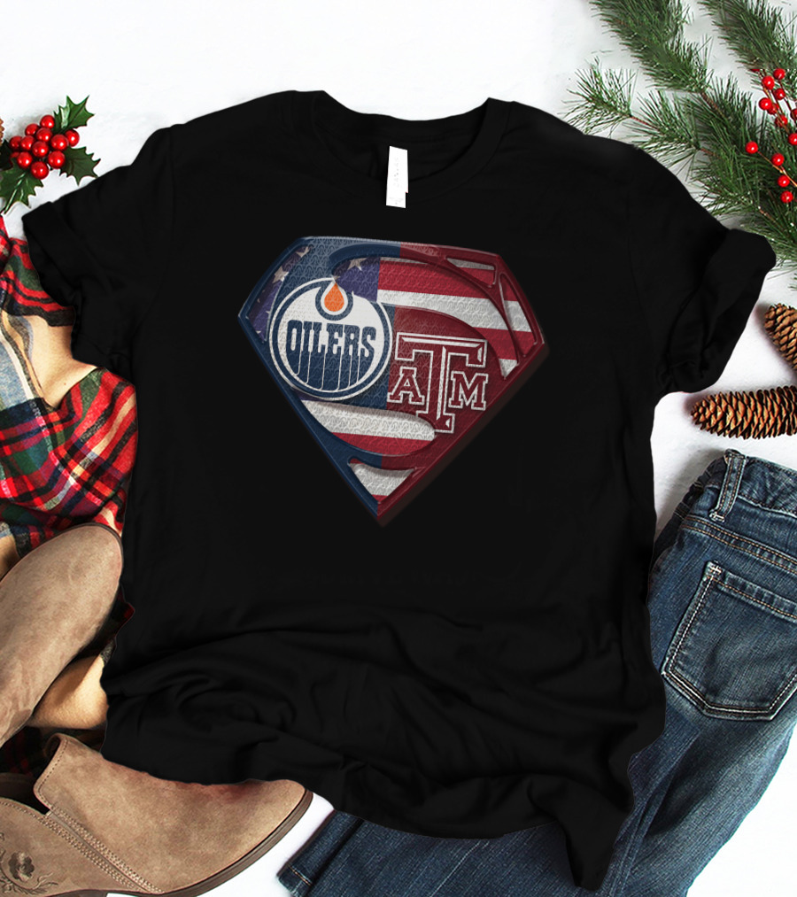 Oilers A&M Superman Shield American Flag T-Shirt