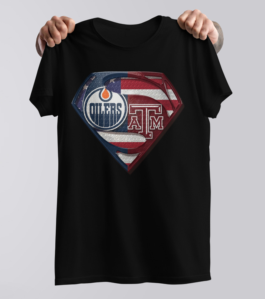 Oilers A&M Superman Shield American Flag T-Shirt