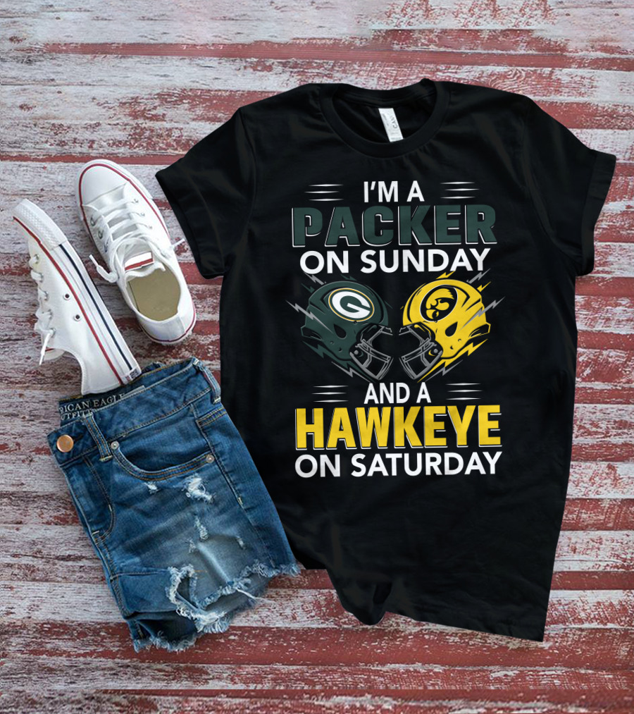 I'm A Packer On Sunday And A Hawkeye On Saturday Football Helmet Fan Gear T-Shirt