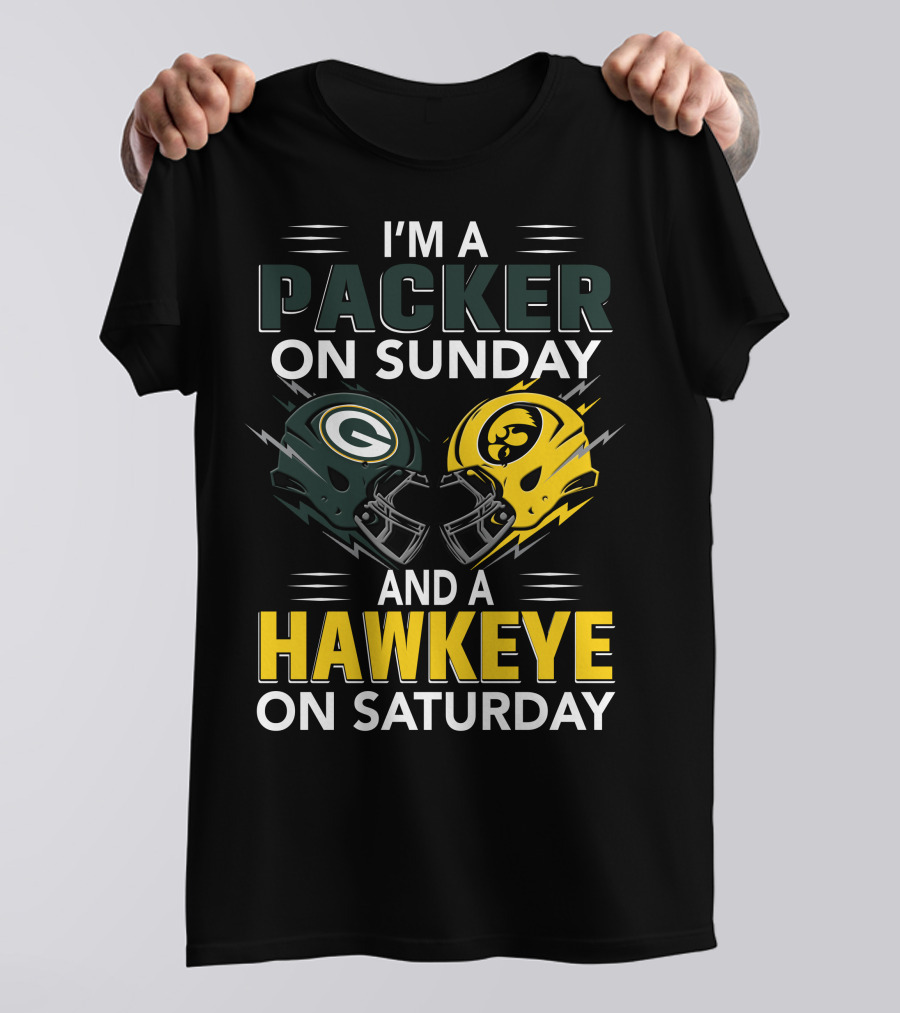 I'm A Packer On Sunday And A Hawkeye On Saturday Football Helmet Fan Gear T-Shirt