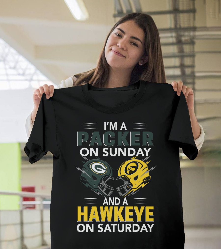 I'm A Packer On Sunday And A Hawkeye On Saturday Football Helmet Fan Gear T-Shirt