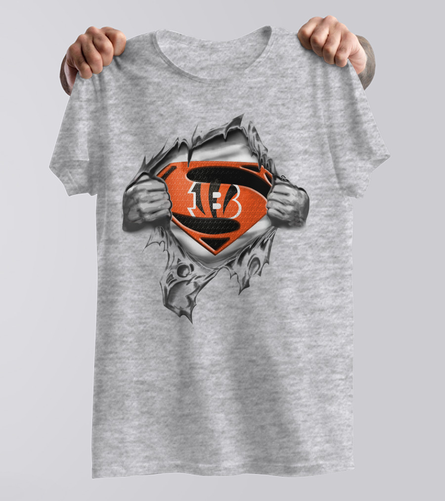 Cincinnati Bengals Super Man Logo Rip Football Fan T-Shirt